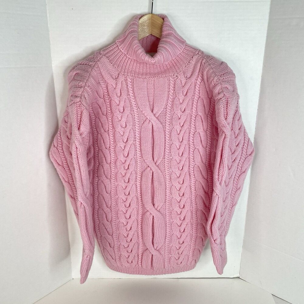 New Vintage Adrienne Vittadini Cable Wool Sweater Womens Petite/Medium Pink Rose